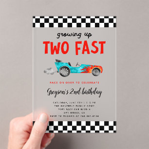 Two Fast Race Car Boy Birthday Party Acrylic Invitations