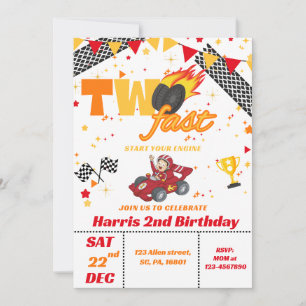 Two Fast Race Car Boy Birthday Party Invitation