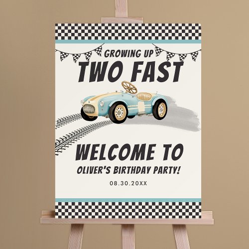 Two Fast Race Car Boy Birthday Party Welcome Sign