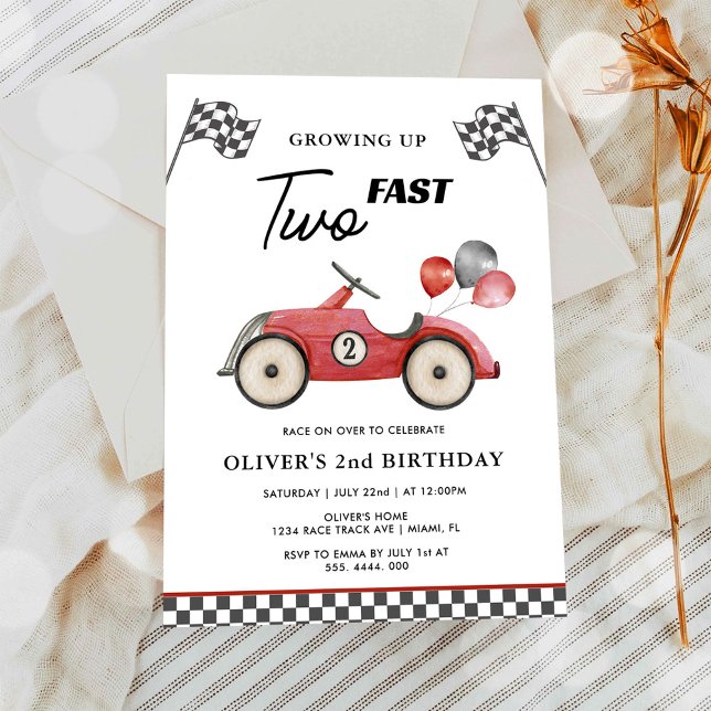 TWO Fast Race Car Boys 2nd Birthday Invitation (Creator Uploaded)