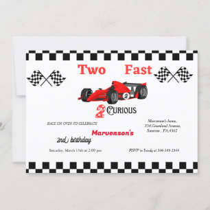 Two fast race car boys 2nd birthday party  invitation