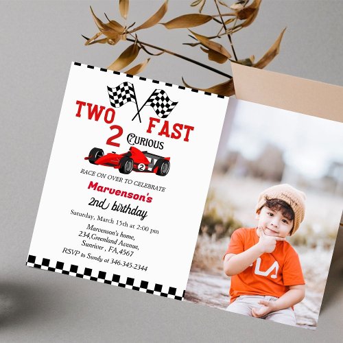 Two fast race car boys 2nd birthday party   invitation