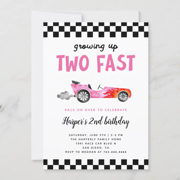 Growing up Two Fast Birthday Invitation Template Racing Car 