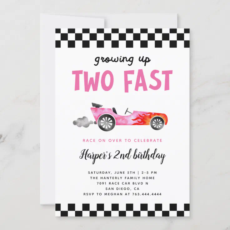 Two Fast Second Birthday Invitation Growing up Two Fast Race 