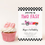Two Fast Race Car Girl 2nd Birthday Party Invitation