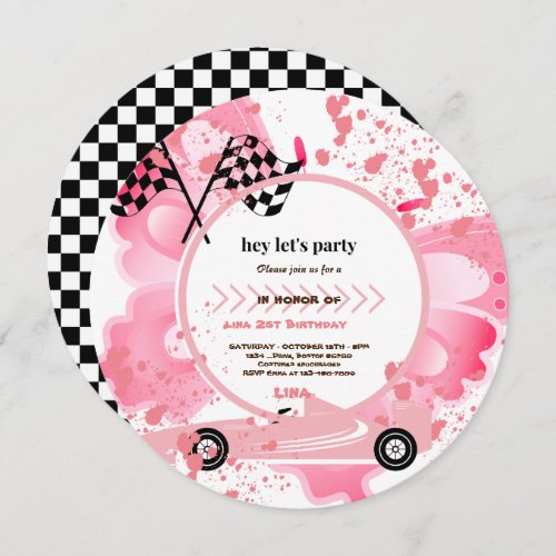 Two Fast Race Car girls  2nd Birthday Party  Invit Invitation