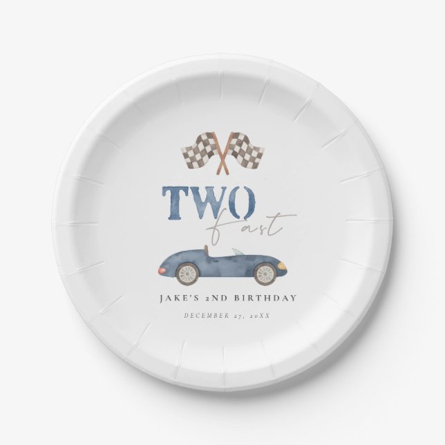 TWO FAST Race Car  Paper Plates (Front)