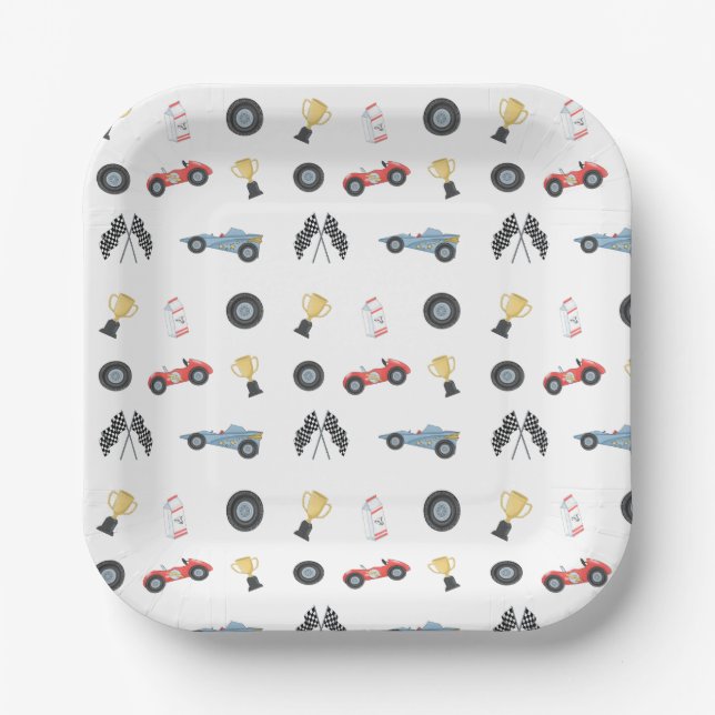 Two Fast Race car racetrack birthday Party Paper Plates (Front)