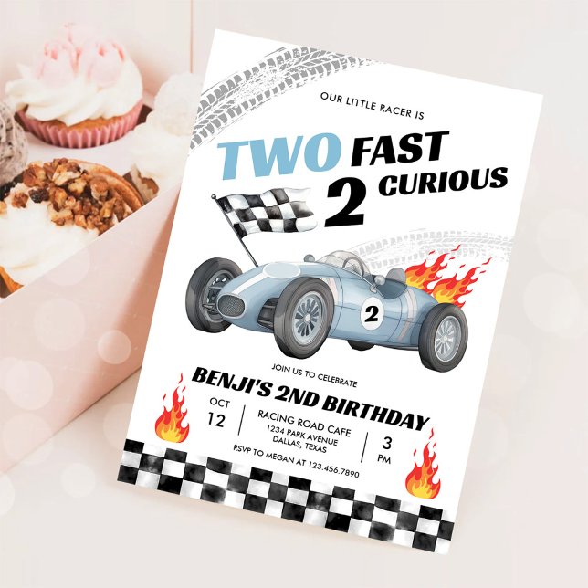 Two Fast Race Car Racing 2nd Birthday Boy Invitation (Creator Uploaded)