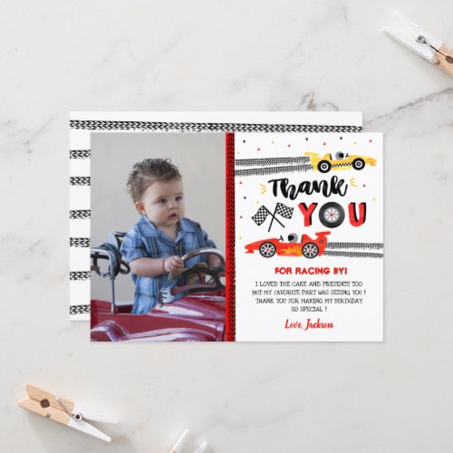 Two Fast Race Car Racing Birthday Thank You cards
