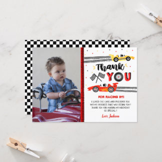 Two Fast Race Car Racing Birthday Thank You cards