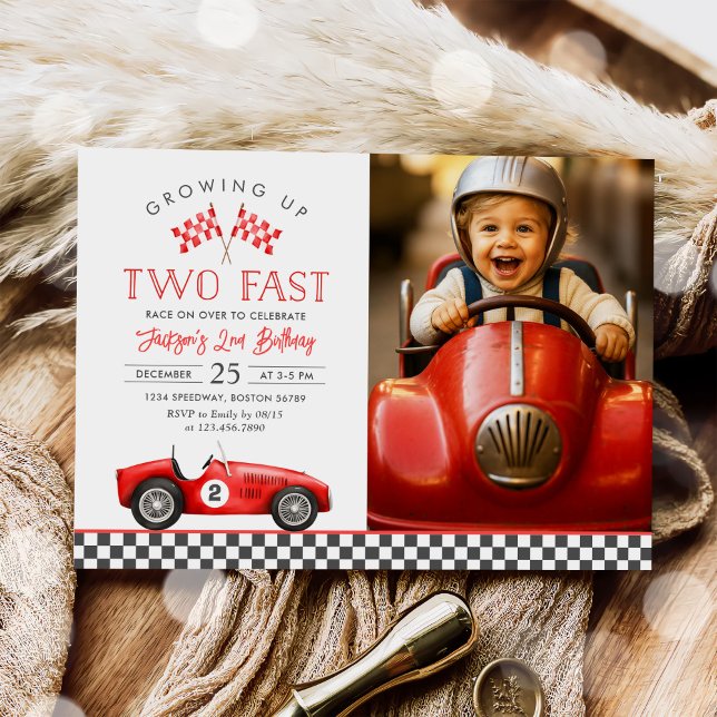 Two Fast Race Car Racing Boy 2nd Birthday Photo Invitation (Creator Uploaded)
