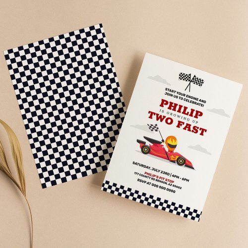 Two Fast Race Car Racing Boy Birthday Party Invitation
