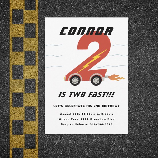Two Fast Race Car Second Birthday Party Invitation (Creator Uploaded)