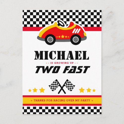 Two Fast Race Car thank you card