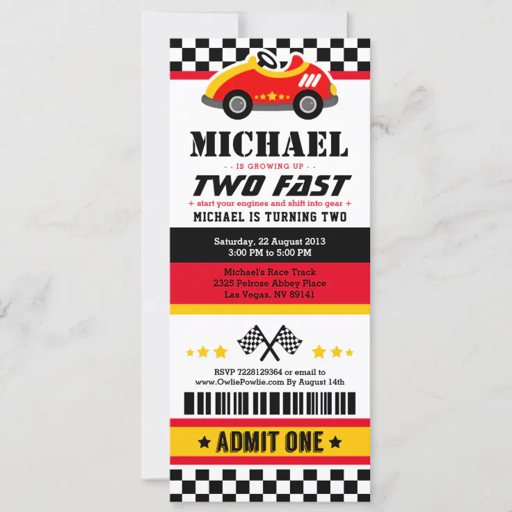 Two Fast Second Birthday Invitation Growing up Two Fast Race 