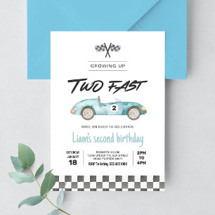 TWO Fast Race Car Vintage 2nd Birthday Invitation