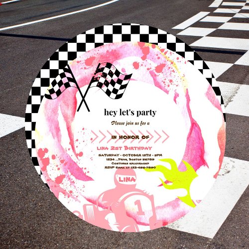 Two Fast Race Cargirls  2nd Birthday Party Invitat Invitation