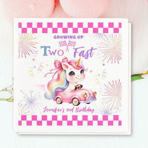 Two Fast Race Pink Car Girl 2nd Birthday Party Napkins