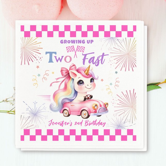Two Fast Race Pink Car Girl 2nd Birthday Party  Napkins (Creator Uploaded)