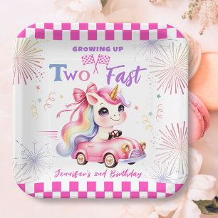 Two Fast Race Pink Car Girl 2nd Birthday Party Paper Plates