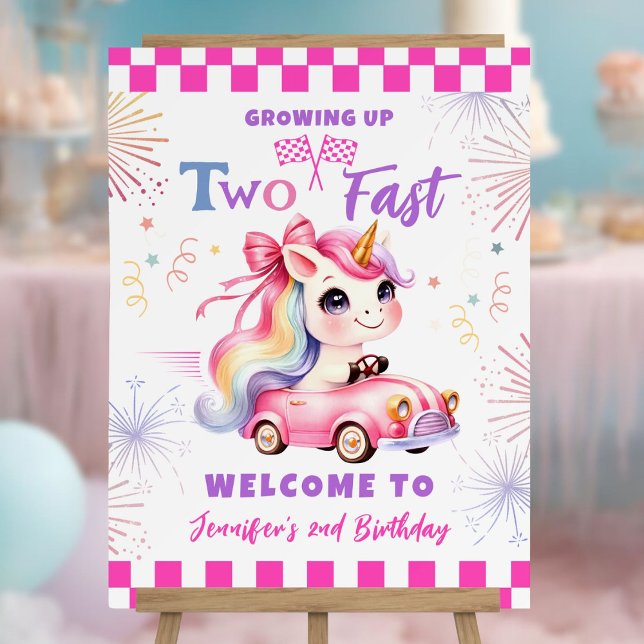 Two Fast! Race Pink Car Girl 2nd Birthday Welcome Foam Board (Creator Uploaded)
