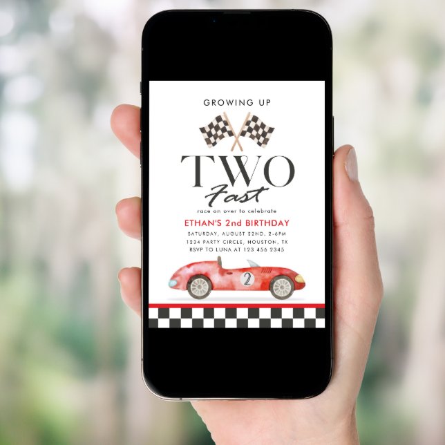 TWO Fast Race red Car 2nd Birthday boy Invitation (Front Digital)