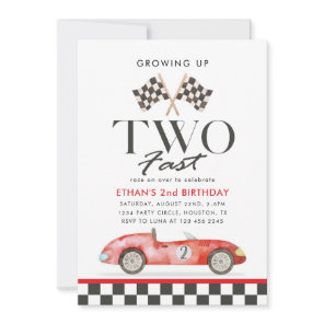 TWO Fast Race red Car 2nd Birthday boy Invitation