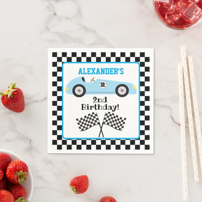 Two Fast Racecar Blue Racing Boy Birthday Napkins (Insitu)