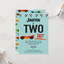 TWO fast racecar themed 2nd birthday party Invitation
