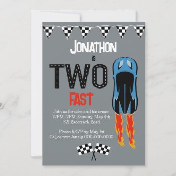 Two Fast Racecar Themed 2nd Birthday Party Invitation by LilPartyPlanners at Zazzle