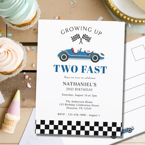 Two Fast Racing Car 2nd Birthday Celebration Postcard