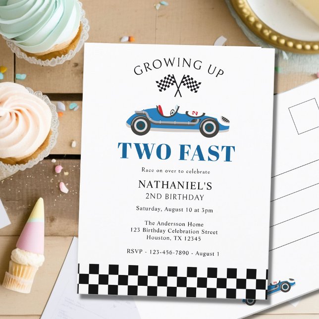 Two Fast Racing Car 2nd Birthday Celebration Postcard (Creator Uploaded)