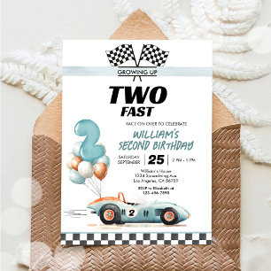 Two Fast Racing Car 2nd Birthday Invitation