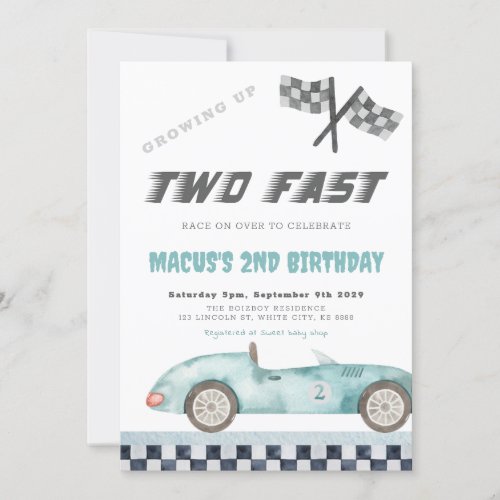 TWO Fast Racing Car Birthday Party Invitation