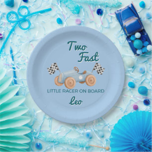 Two Fast Racing Car Boy 2nd Birthday Personalized Paper Plates
