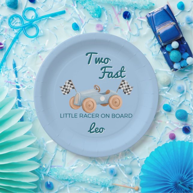 Two Fast Racing Car Boy 2nd Birthday Personalized Paper Plates (Party)