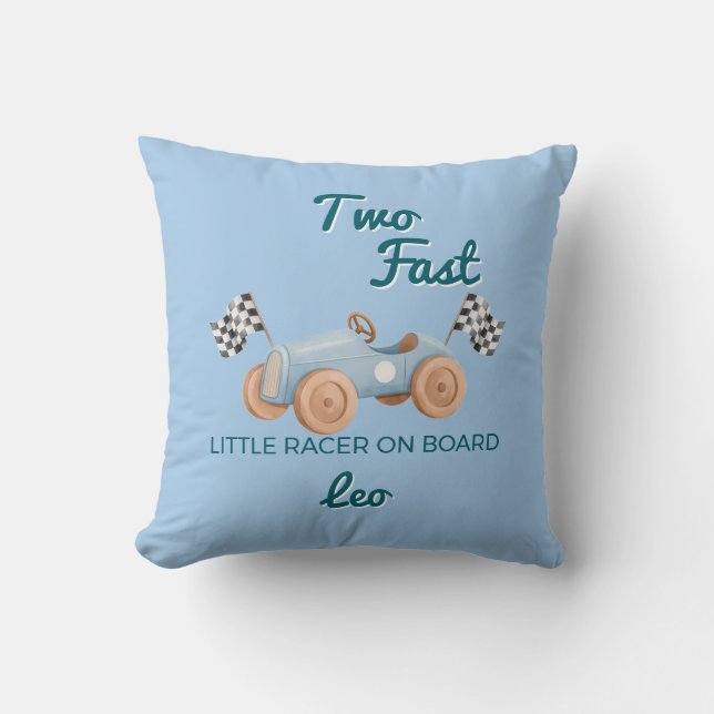Two Fast Racing Car Boy 2nd Birthday Personalized Throw Pillow (Front)