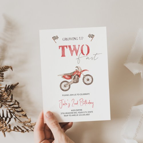 TWO Fast Red Dirt Bike Birthday Invitation 