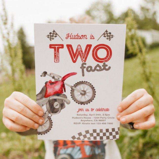 Two Fast Red Dirt Bike Invitation (Creator Uploaded)