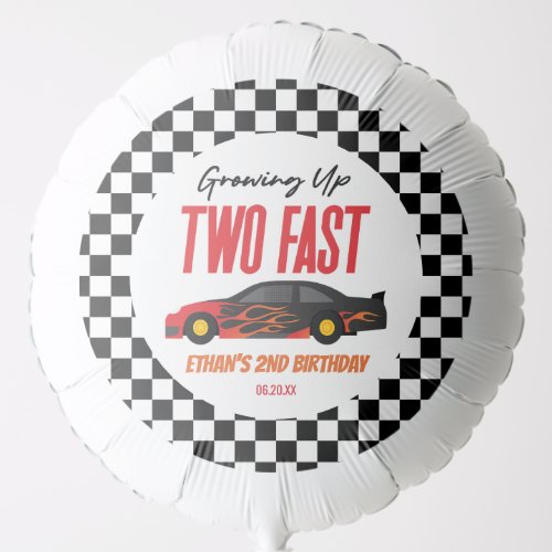 Two Fast Red Flame Race Car 2nd Birthday Party Balloon