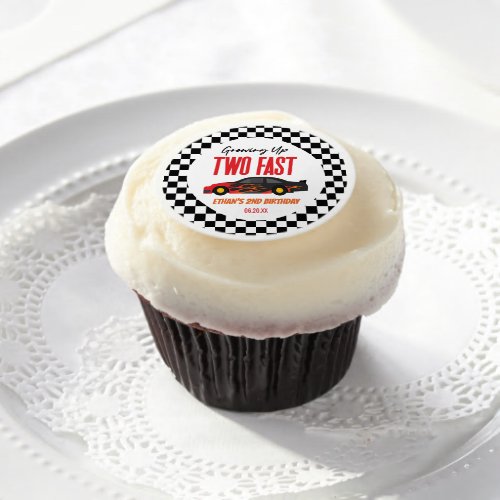 Two Fast Red Flame Race Car 2nd Birthday Party Edible Frosting Rounds