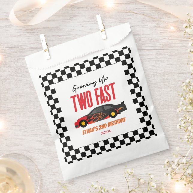Two Fast Red Flame Race Car 2nd Birthday Party Favor Bag (Clipped)