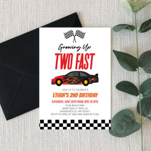 Two Fast Red Flame Race Car 2nd Birthday Party Invitation