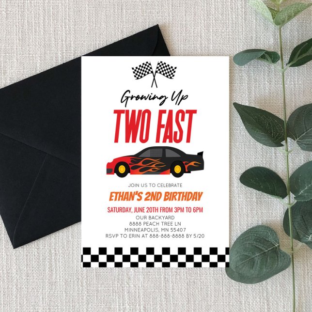 Two Fast Red Flame Race Car 2nd Birthday Party Invitation (Creator Uploaded)