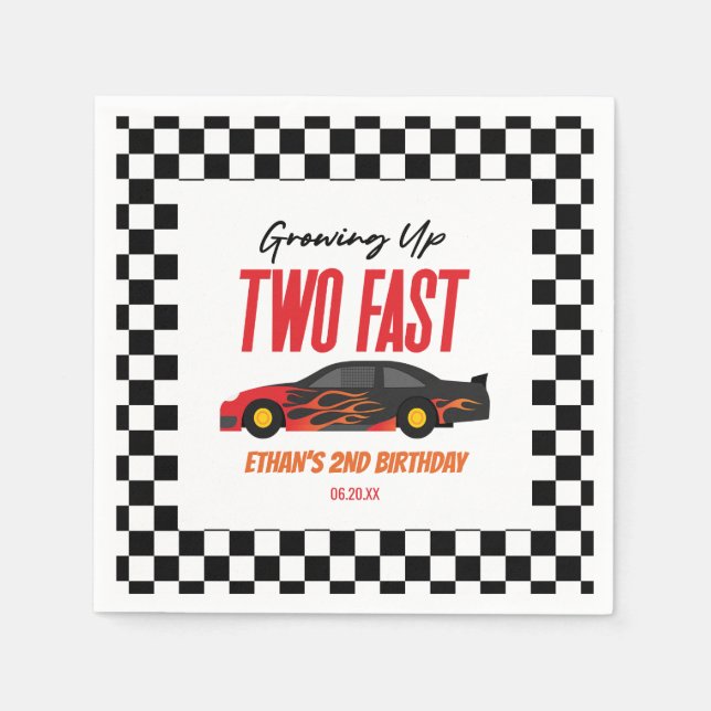 Two Fast Red Flame Race Car 2nd Birthday Party Napkins (Front)