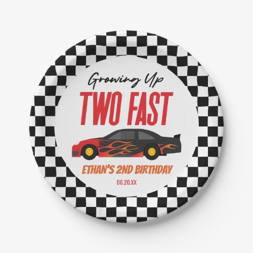 Two Fast Red Flame Race Car 2nd Birthday Party Paper Plates
