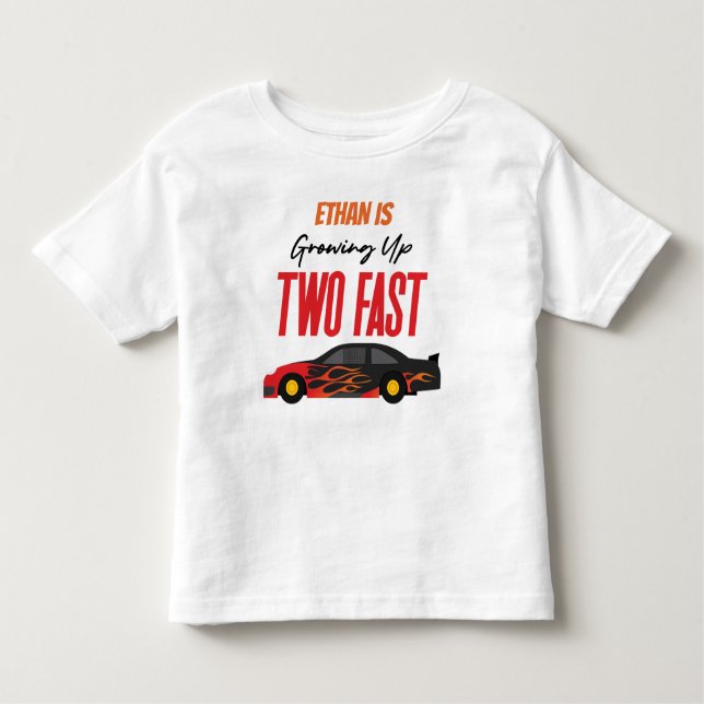 Two Fast Red Flame Race Car 2nd Birthday Party Toddler T-shirt (Front)