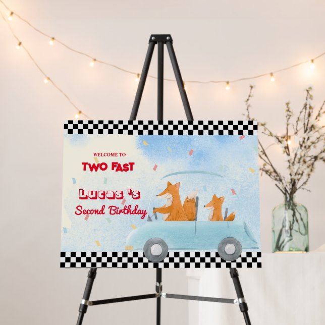 Two Fast Red Fox Race Car 2nd HBD Party Foam Board (In Situ (Stand))