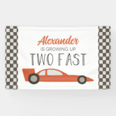 Editable Racing Car Backdrop Banner Growing Up Two Fast Birthday